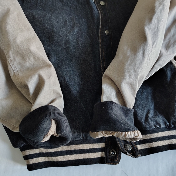 Tri Mountain Varsity Jacket Mens Large Bomber Denim Heavyweight Outdoors Snap - Picture 7 of 15